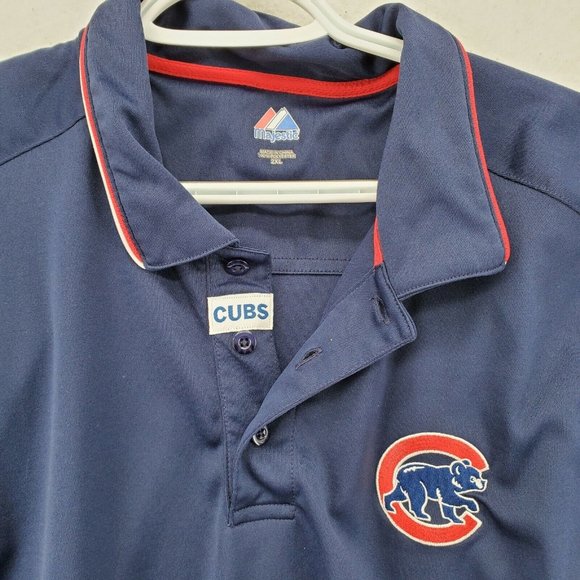 CHICAGO CUBS Shirt Men's Majestic Embroidered Polo Blue Baseball 2XL - Picture 8 of 12